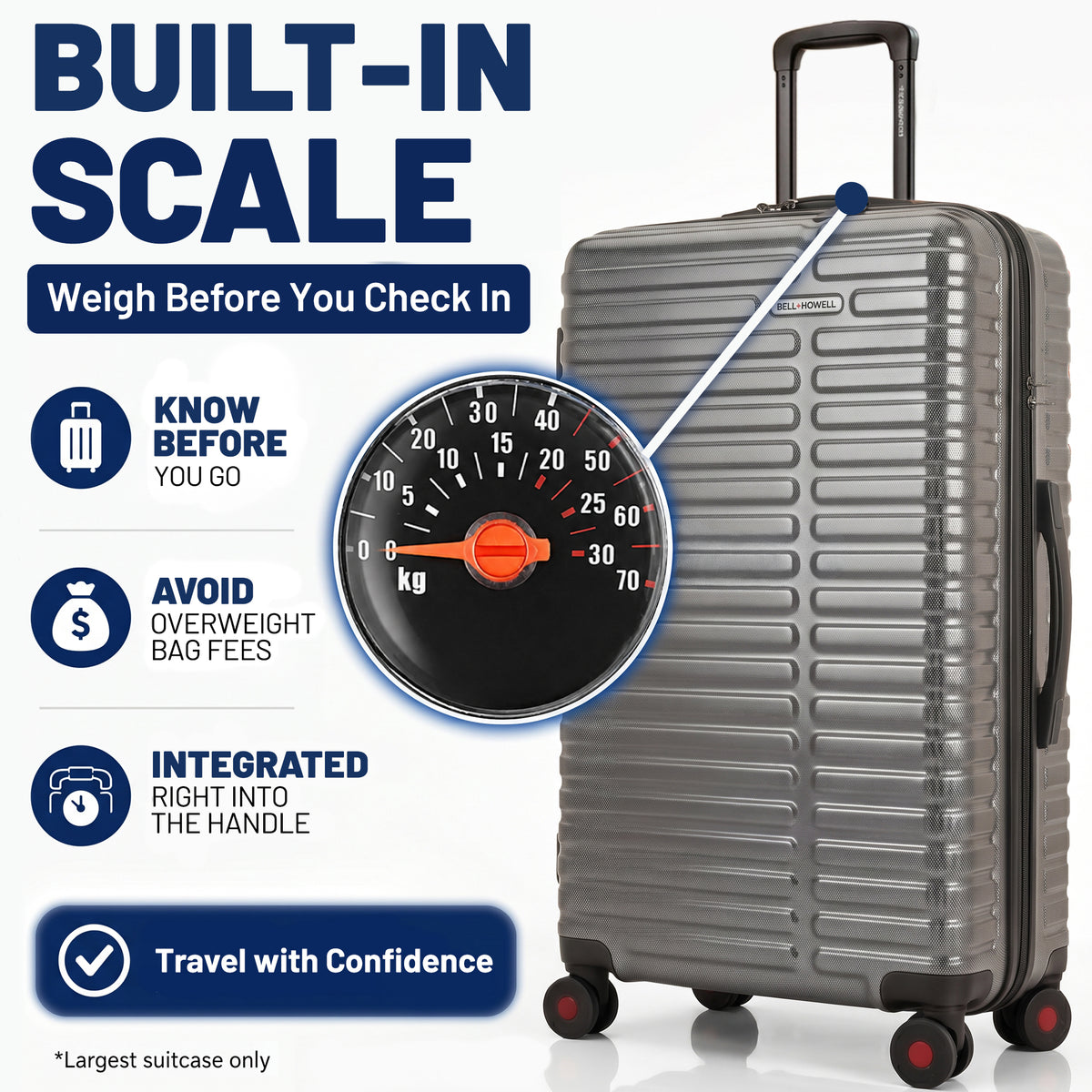 Bell + Howell 3-Piece Luxury Luggage Set with Built-In Scale